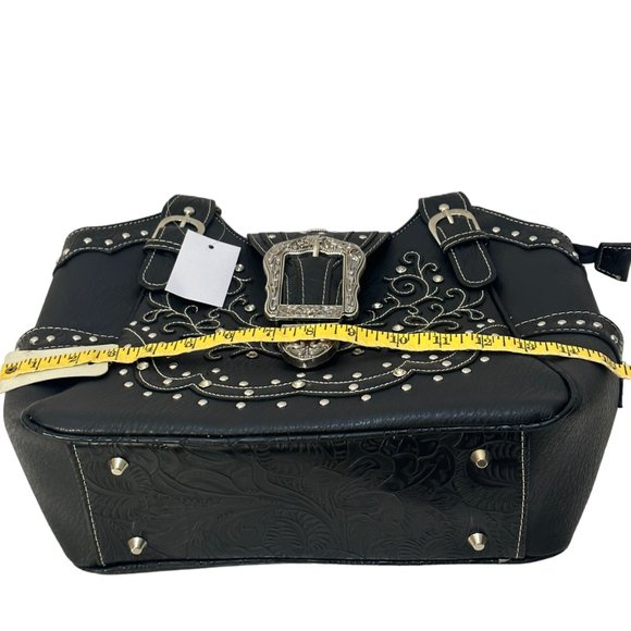 (8-209) Brand New w/Tag Black Leather-Like Western Shoulder Handbag - Picture 9 of 10